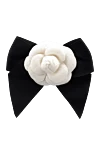 Edward Achour Paris Black cotton brooch for woman - white flower, ribbon-bow. 100% cotton. nail. Country of manufacture: Italy. Care: specialized cleaning - photo 1