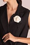 Edward Achour Paris Black cotton brooch for woman - white flower, ribbon-bow. 100% cotton. nail. Country of manufacture: Italy. Care: specialized cleaning - photo 3