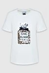 Edward Achour Paris Women's Cotton White T-shirt with Print and Rhinestones - picture print. 100% cotton. Country of manufacture: Italy. Care: specialized cleaning - photo 1