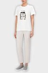 Women's Cotton White T-shirt with Print and Rhinestones Edward Achour Paris - picture print. 100% cotton. Country of manufacture: Italy. Care: specialized cleaning - photo 2