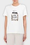 Edward Achour Paris Women's Cotton White T-shirt with Print and Rhinestones - picture print. 100% cotton. Country of manufacture: Italy. Care: specialized cleaning - photo 3