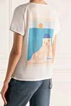 Women's silk white t-shirt with a painting print Ko Samui - picture print. 100% silk. Country of manufacture: Italy. Care: specialized cleaning - photo 4