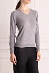 Casheart Grey cashmere womens jumper with a V-neckline - V-neck. 100% cashmere. Country of manufacture: Italy. Care: specialized cleaning - photo 3