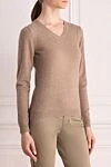 Casheart Brown cashmere jumper for women - V-neck. 100% cashmere. Country of manufacture: Italy. Care: specialized cleaning - photo 3