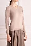 Casheart Beige cashmere jumper for women - V-neck. 100% cashmere. Country of manufacture: Italy. Care: specialized cleaning - photo 3