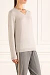 Casheart White cashmere womens jumper with a V-neckline - V-neck. 100% cashmere. Country of manufacture: Italy. Care: specialized cleaning - photo 3