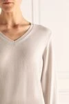 Casheart White cashmere womens jumper with a V-neckline - V-neck. 100% cashmere. Country of manufacture: Italy. Care: specialized cleaning - photo 5