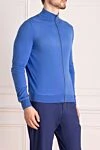 Malo Mens blue cotton ribbed cardigan - 100% cotton. Closure: Zipper. Country of manufacture: Italy. Care: specialized cleaning - photo 3