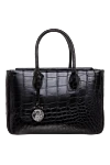 Tardini Women's rectangular large black bag made of textured leather - textured leather. zipper. alligator skin. Country of manufacture: Italy. Care: specialized cleaning - photo 1