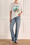 Women's cotton white t-shirt with city print FeFe - picture print. 100% cotton. Country of manufacture: Italy. Care: specialized cleaning - photo 2