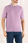 Cesare di Napoli Men's violet silk polo - Embossed pattern. 100% silk. Closure: Zipper. Country of manufacture: Italy. Care: specialized cleaning - photo 3