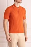 Cesare di Napoli Silk polo orange for men - Embossed pattern, contrast stripe on the collar. 100% silk. Closure: Zipper. Country of manufacture: Italy. Care: specialized cleaning - photo 3