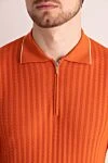 Cesare di Napoli Silk polo orange for men - Embossed pattern, contrast stripe on the collar. 100% silk. Closure: Zipper. Country of manufacture: Italy. Care: specialized cleaning - photo 5