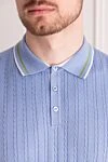 Kiton Чоловіче трикотажне поло світло-блакитного кольору (уцінка) - Рельєфний візерунок, контрастні смужки на комірі. 100% бавовна. Гудзики. Країна виробник: Італія. Догляд: спеціалізоване чищення - фото 5
