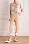 Women's pants beige with white cuffs Panicale - contrasting cuffs. 50% acrylic, 50% viscose. elastic belt. Country of manufacture: Italy. Care: specialized cleaning - photo 2