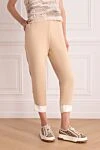 Panicale Women's pants beige with white cuffs - contrasting cuffs. 50% acrylic, 50% viscose. elastic belt. Country of manufacture: Italy. Care: specialized cleaning - photo 3