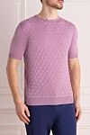 Cesare di Napoli Short sleeve jumper in silk and cotton pink for men - Embossed pattern. Short sleeve. 55% silk, 45% cotton. Country of manufacture: Italy. Care: specialized cleaning - photo 3