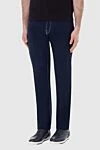 Men's blue cotton jeans, basic style Stefano Ricci - contrast stitching. 100% cotton. Closure: button, zipper. Three side pockets, two back pockets. Country of manufacture: Italy. Care: specialized cleaning - photo 2