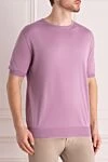 Cesare di Napoli Short sleeve jumper in silk and cotton pink for men - Short sleeve. 55% silk, 45% cotton. Country of manufacture: Italy. Care: specialized cleaning - photo 3