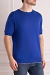 Cesare di Napoli Short sleeve jumper in silk and cotton blue for men - Short sleeve. 55% silk, 45% cotton. Country of manufacture: Italy. Care: specialized cleaning - photo 3