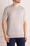 Cesare di Napoli Short sleeve jumper in silk and cotton gray for men - Short sleeve. 55% silk, 45% cotton. Country of manufacture: Italy. Care: specialized cleaning - photo 3