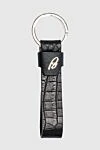 Brioni Black crocodile leather keychain for men - Textured leather, brand logo. 100% alligator skin, metal. Size: 7x3 cm. Country of manufacture: Italy. Care: specialized cleaning - photo 1