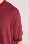 Cesare di Napoli Jumper with short sleeves made of cotton and silk, burgundy for men - Contrasting stripes. Short sleeve. 55% cotton, 45% silk. Country of manufacture: Italy. Care: specialized cleaning - photo 5