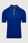 Cesare di Napoli Silk polo blue for men - Embossed pattern, contrasting stripes on the collar and cuffs. 100% silk. Closure: Zipper. Country of manufacture: Italy. Care: specialized cleaning - photo 1