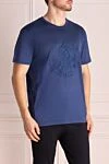 Cesare di Napoli Cotton T-shirt blue for men - animal print. 100% cotton. Country of manufacture: Italy. Care: specialized cleaning - photo 3