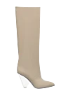 Balmain Boots women's leather high with slanted heel beige - decorative heel. leather. Heel height: 7 cm. Country of manufacture: Italy. Care: specialized cleaning - photo 1