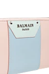 Balmain Women's wallet made of pink and blue leather - metallic logo, textured leather, contrast stripe. 100% genuine leather. zipper. Country of manufacture: Italy. Care: specialized cleaning - photo 5