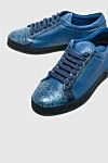 Cesare di Napoli Blue leather sneakers for men - textured leather. 70% genuine leather 30% crocodile skin. lacing. sole height 2cm. Country of manufacture: Italy. Care: specialized cleaning - photo 5