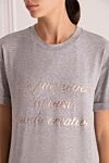 Peserico Gray cotton t-shirt for women - inscription print. 90% cotton, 10% elastane. Country of manufacture: Italy. Care: specialized cleaning - photo 5