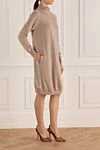 Peserico Beige wool and silk dress for women - zipper. Decoration: asymmetric fastening, silk insert on the back. 70% wool, 30% silk. Country of manufacture: Italy. Care: specialized cleaning - photo 3