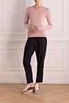 Джемпер рожевий жіночий Cashmere & Silk Milano - V-подібний виріз. 60% вовна, 30% шовк, 10% кашемір. Країна виробник: Італія. Догляд: спеціалізоване чищення - фото 2