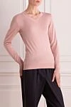 Cashmere & Silk Milano Джемпер рожевий жіночий - V-подібний виріз. 60% вовна, 30% шовк, 10% кашемір. Країна виробник: Італія. Догляд: спеціалізоване чищення - фото 3