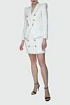 Balmain White women's suit with skirt - buttons, textured fabric. 57% polyamide, 28% cotton, 18% polyacrylic. Closure: buttons. two side pockets. Country of manufacture: Italy. Care: specialized cleaning - photo 3