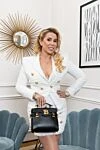 Костюм с юбкой белый женский Balmain - пуговицы, фактурная ткань. 57% полиамид, 28% хлопок, 18% полиакрил. пуговицы. два боковых кармана. Страна производитель: Франция. Уход: специализированная чистка - фото 6