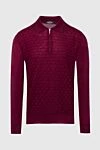 Cesare di Napoli Long-sleeved polo from silk and cashmere burgundy for men - cage pattern. Long sleeve. 70% cashmere, 30% silk. Closure: Zipper. Country of manufacture: Italy. Care: specialized cleaning - photo 1