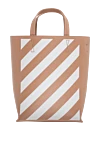 Off-White Women's beige and white leather tote bag - striped pattern. leather. zipper, buttons. Country of manufacture: Italy. Care: specialized cleaning - photo 1