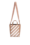 Women's beige and white leather tote bag Off-White - striped pattern. leather. zipper, buttons. Country of manufacture: Italy. Care: specialized cleaning - photo 6