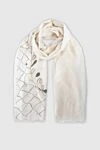 Max&Moi Beige wool and silk scarf for women - embroidery with a contrasting thread. 50% wool, 50% silk. Country of manufacture: Italy. Care: specialized cleaning - photo 1