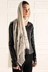 Beige wool and silk scarf for women Max&Moi - embroidery with a contrasting thread. 50% wool, 50% silk. Country of manufacture: Italy. Care: specialized cleaning - photo 2