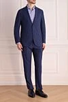 Lubiam Men's suit made of wool, silk and linen blue - Decor: Slit. Composition: 88% wool, 8% silk, 4% linen. Closure: Buttons, hook. Pockets (external): Chest pocket, two flap pockets. Pockets (internal): Three pockets. Pants pockets: Two side pockets, two back pockets with buttons. Lining: 100% cupro. Country of manufacture: Italy. Care: specialized cleaning - photo 3