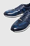 Tardini Blue leather and alligator leather sneakers for men - textured leather, contrast sole. alligator skin, leather. lacing. height 2cm. Country of manufacture: Italy. Care: specialized cleaning - photo 5