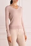 Biancalancia Pink nylon and viscose jumper for women - V-neck. 57% nylon, 43% viscose. Country of manufacture: Italy. Care: specialized cleaning - photo 3