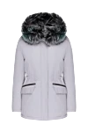 Intuition White nylon parka for women - fur hood, slits on the side seams. hood. nylon, natural fur. zipper, buttons. two side pockets. Insulation: 90% down, 10% feather. Country of manufacture: Italy. Care: specialized cleaning - photo 1