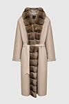 Fabio Gavazzi Sheepskin coat made of natural fur beige for women - fur collar, belt. 100% natural fur, leather. Closure: zipper. two side pockets. Country of manufacture: Italy. Care: specialized cleaning - photo 1