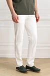 Zilli White cotton trousers for men - embroidery on pocket. 98% cotton 2% elastane. Closure: button, zipper. two side, two back pockets. Country of manufacture: Italy. Care: specialized cleaning - photo 3