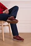 Burgundy leather sneakers for men Brunello Cucinelli - contrast heel, contrast sole. 100% genuine leather. lacing. sole height 2cm. Country of manufacture: Italy. Care: specialized cleaning - photo 2